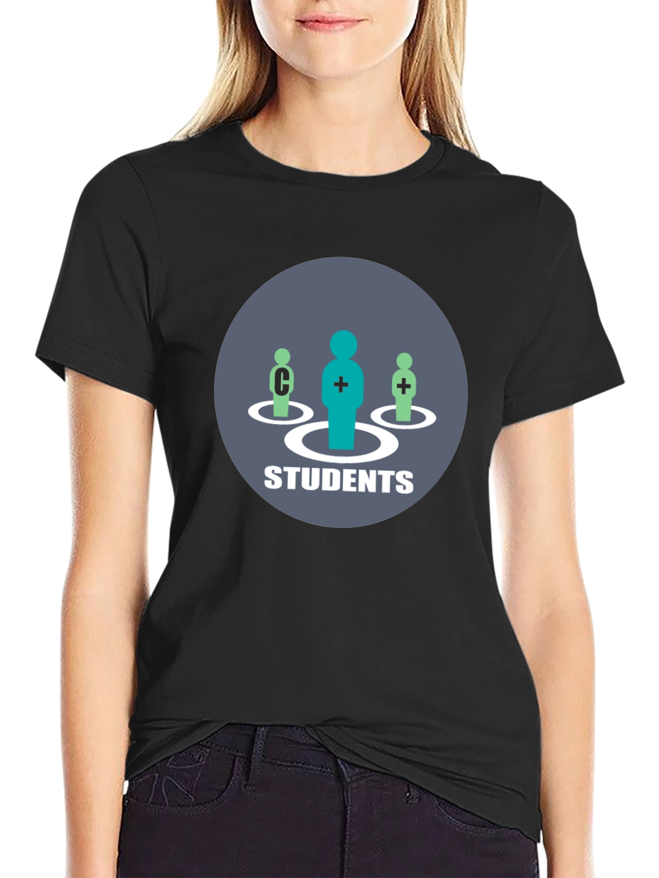 Students Graphic T-Shirt - Black Crew Neck