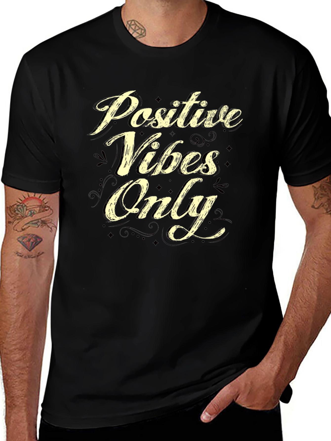 Positive Vibes Only Graphic T-Shirt - Casual Black Tee