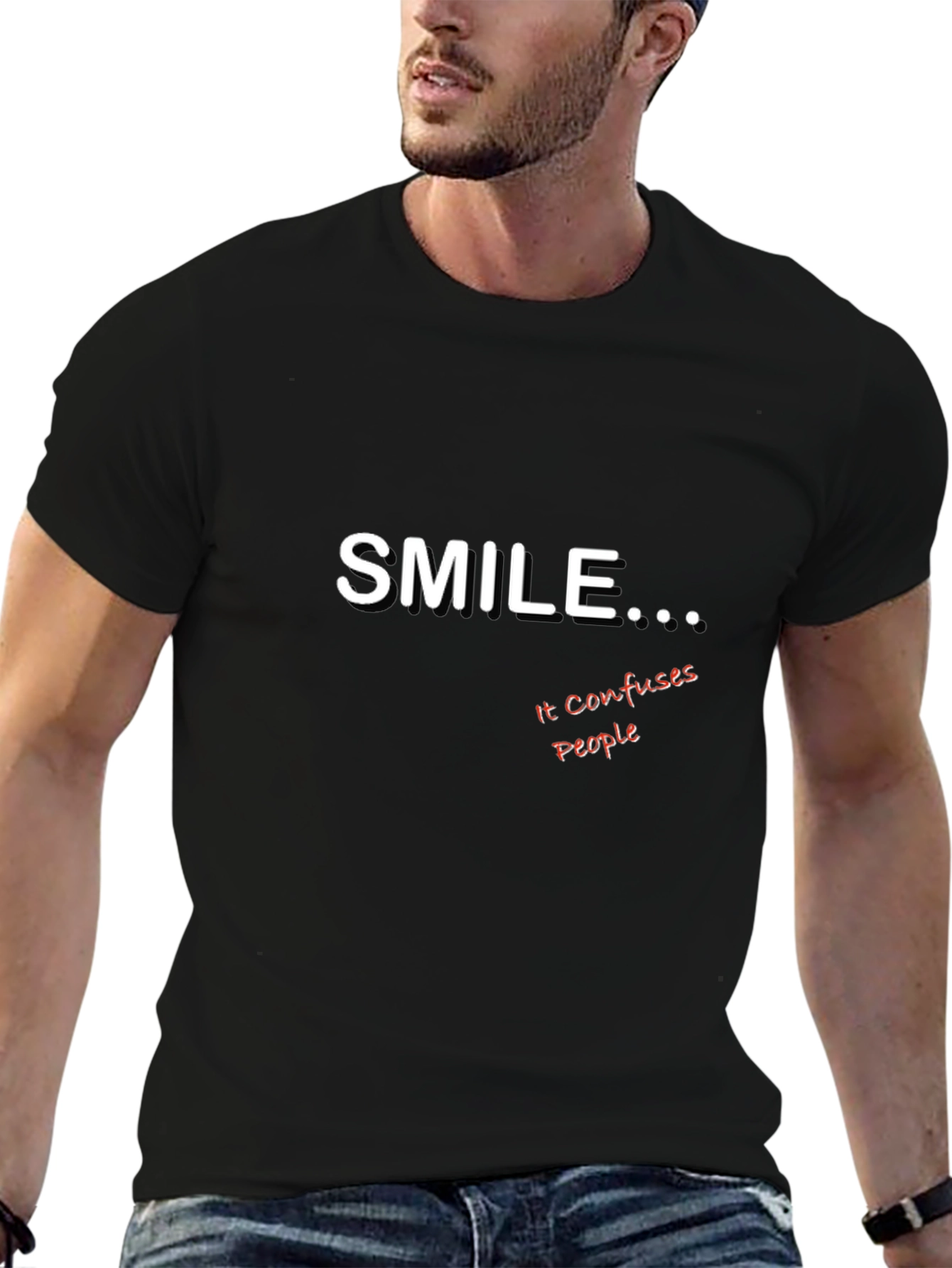 Smile Confuses People Graphic Tee - Black