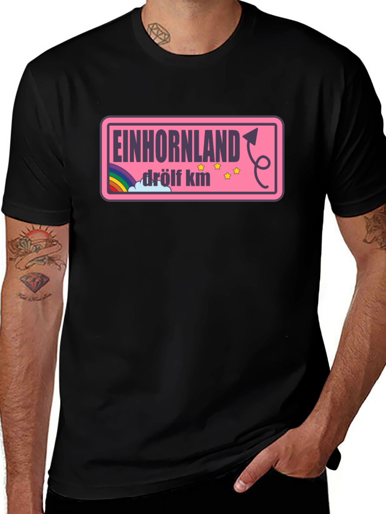 Einhornland Graphic T-Shirt - Drölf KM Black Tee