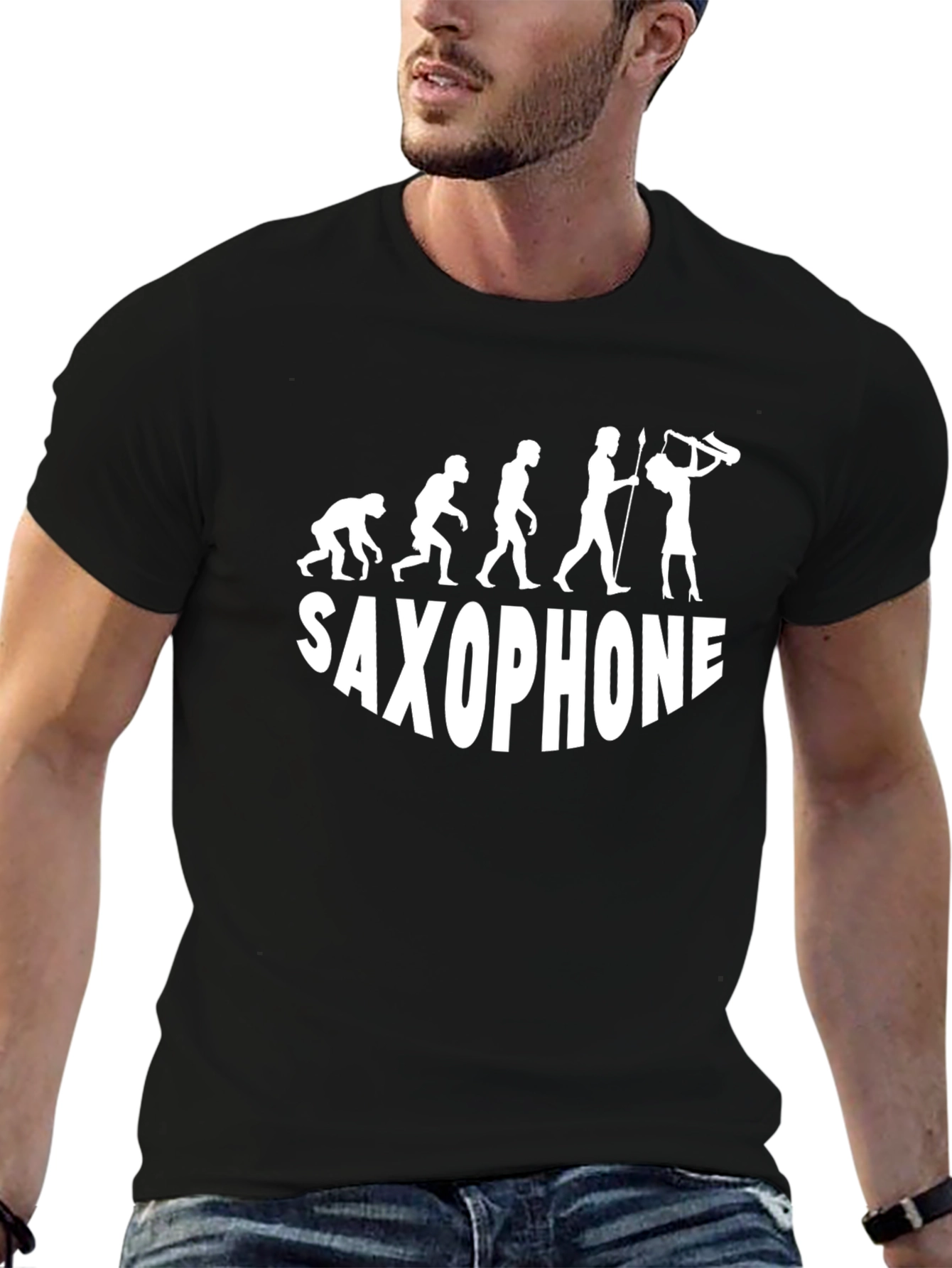 Saxophone Evolution T-Shirt - Black Cotton Tee
