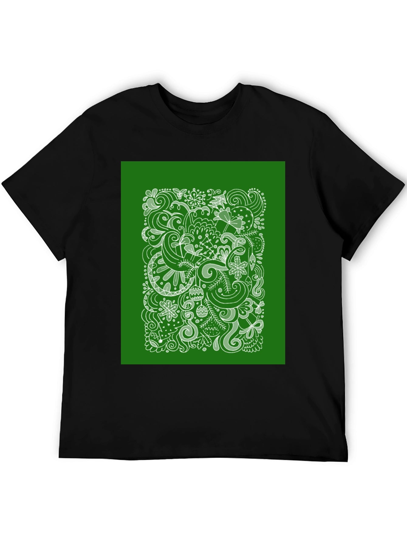 Doodle Art Graphic Tee - Black Cotton Casual T-Shirt