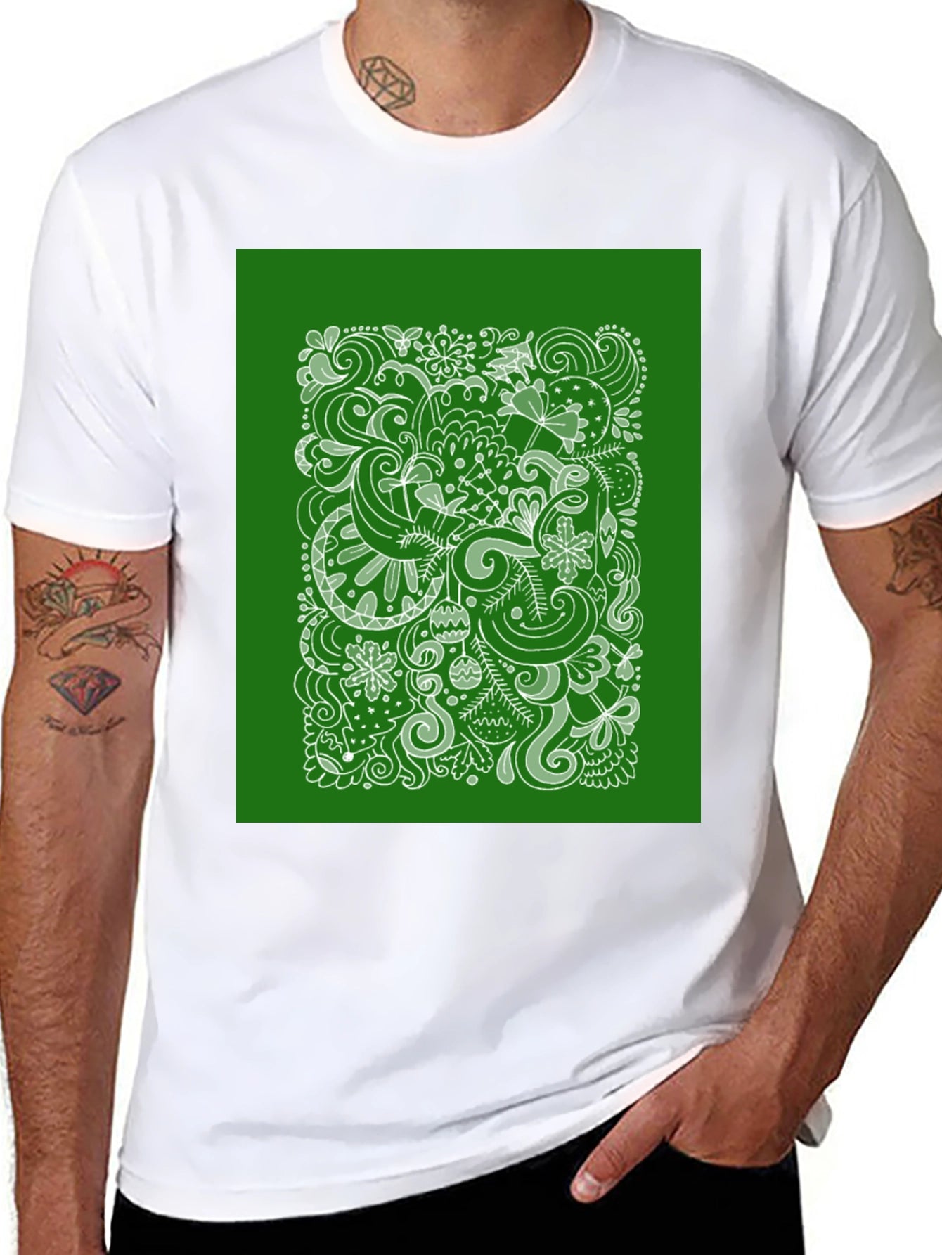 Doodle Art Graphic Tee - Black Cotton Casual T-Shirt