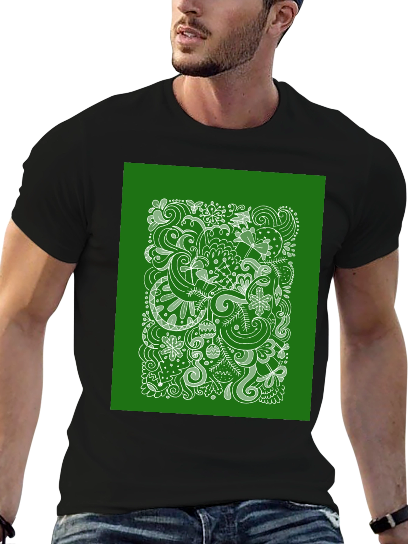 Doodle Art Graphic Tee - Black Cotton Casual T-Shirt