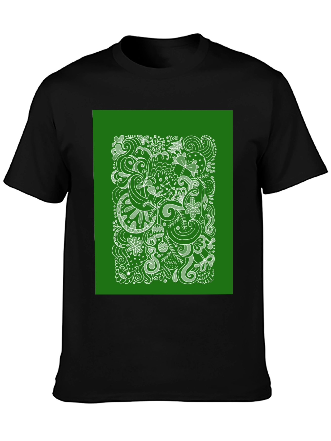 Doodle Art Graphic Tee - Black Cotton Casual T-Shirt