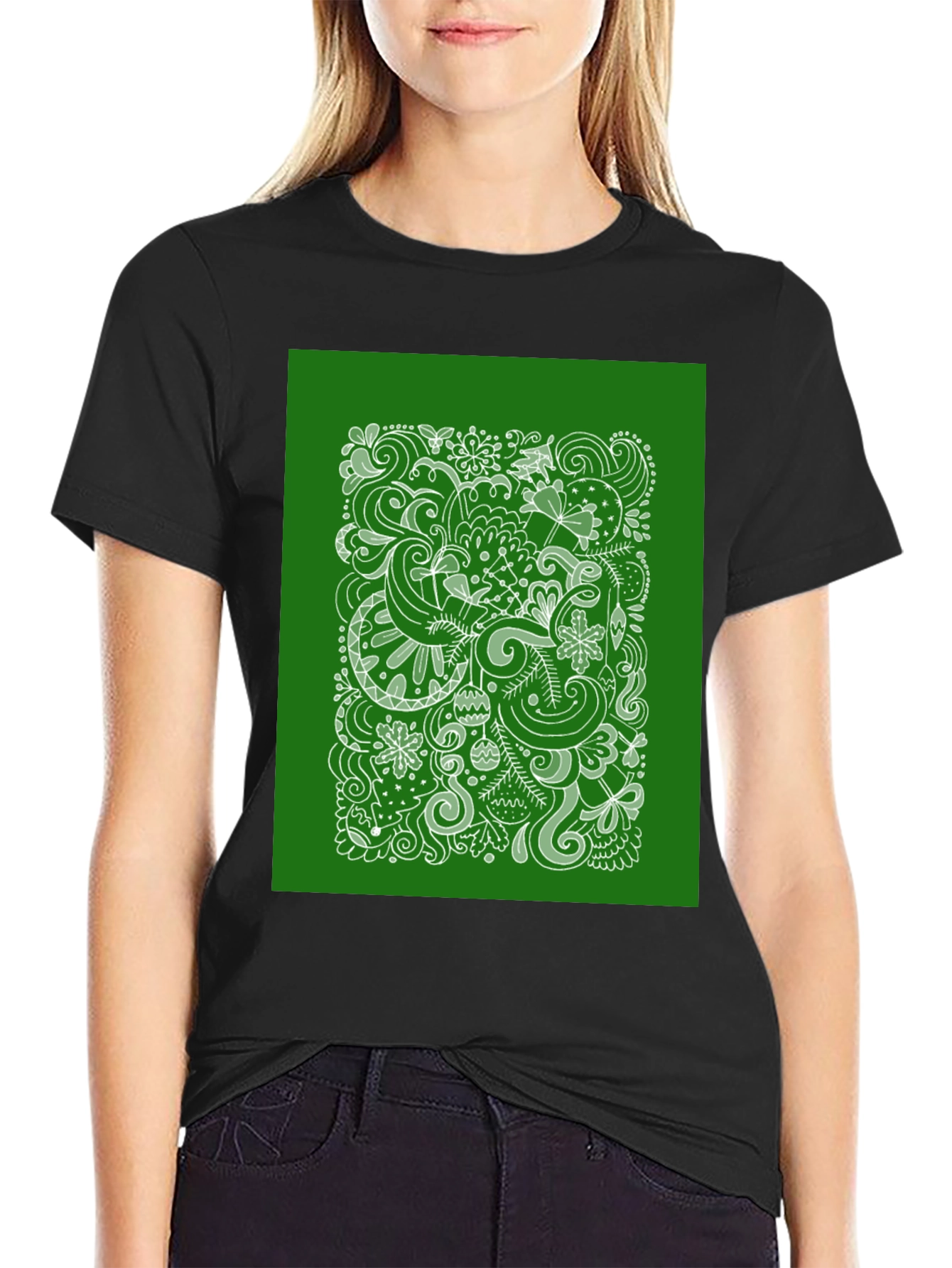Doodle Art Graphic Tee - Black Cotton Casual T-Shirt