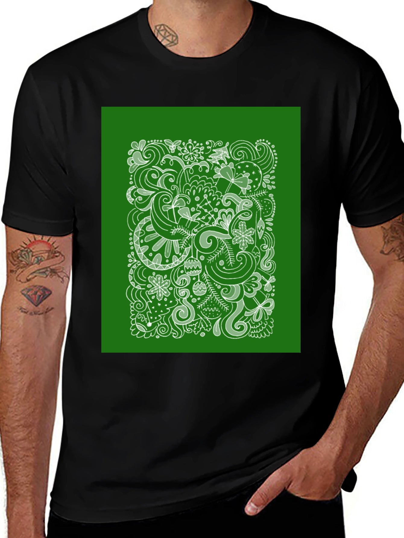 Doodle Art Graphic Tee - Black Cotton Casual T-Shirt