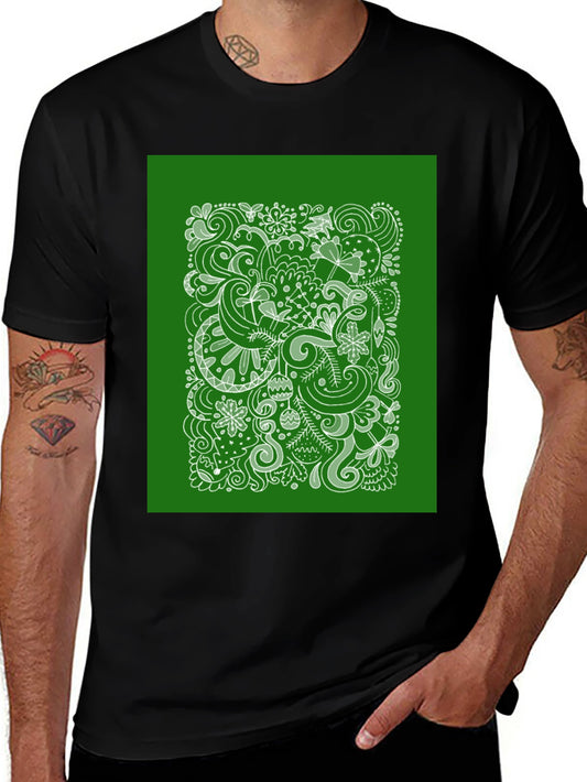 Doodle Art Graphic Tee - Black Cotton Casual T-Shirt