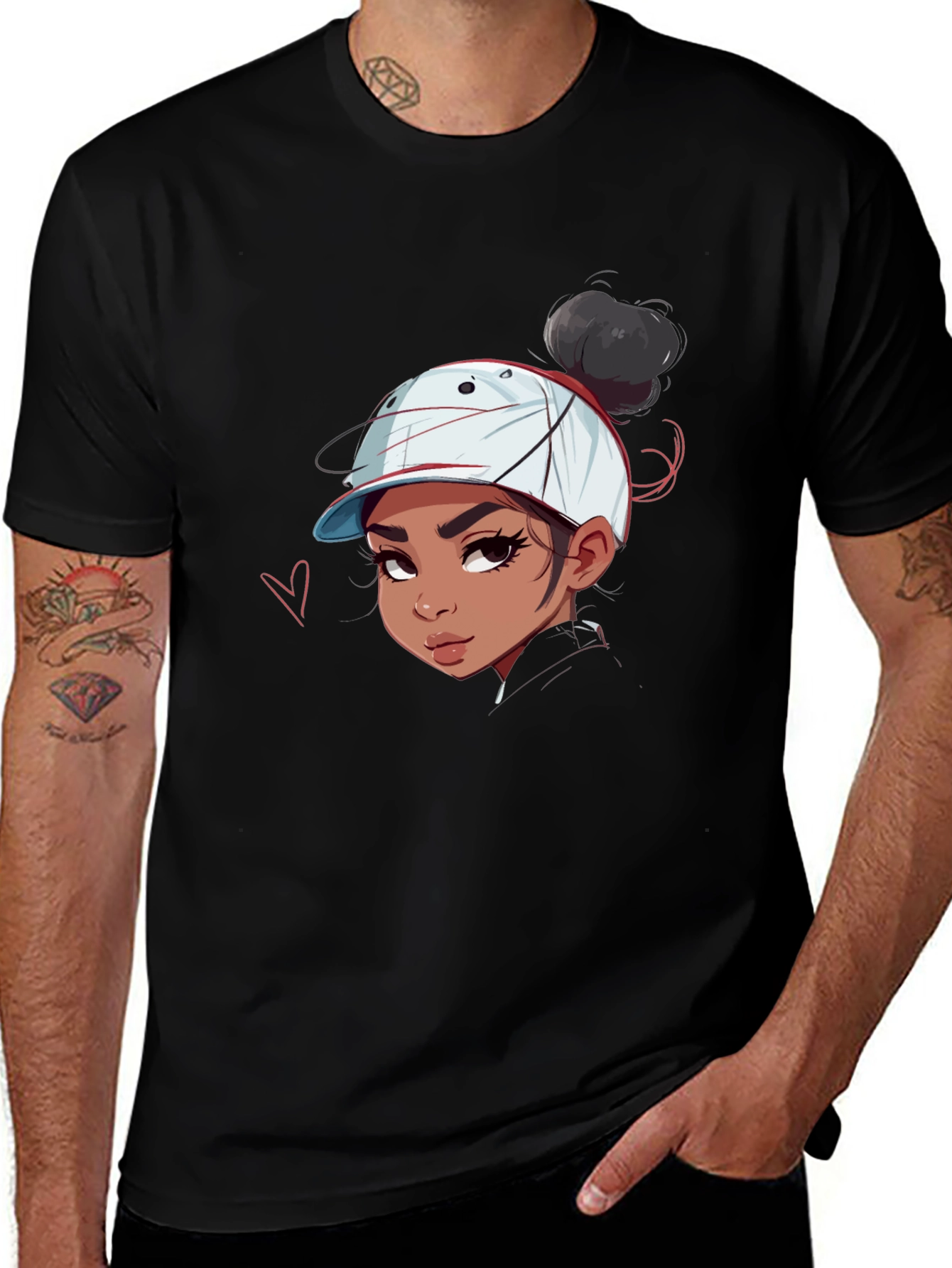 Cartoon Girl Graphic Print Black Tee