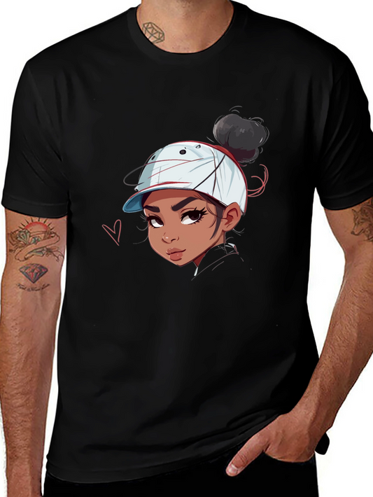 Cartoon Girl Graphic Print Black Tee