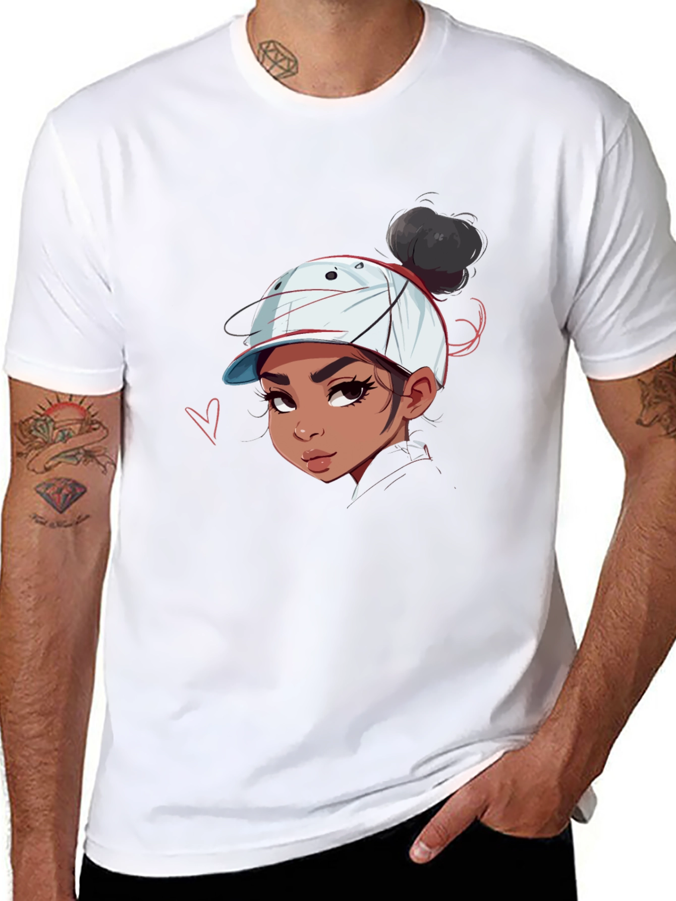 Cartoon Girl Graphic Print Black Tee