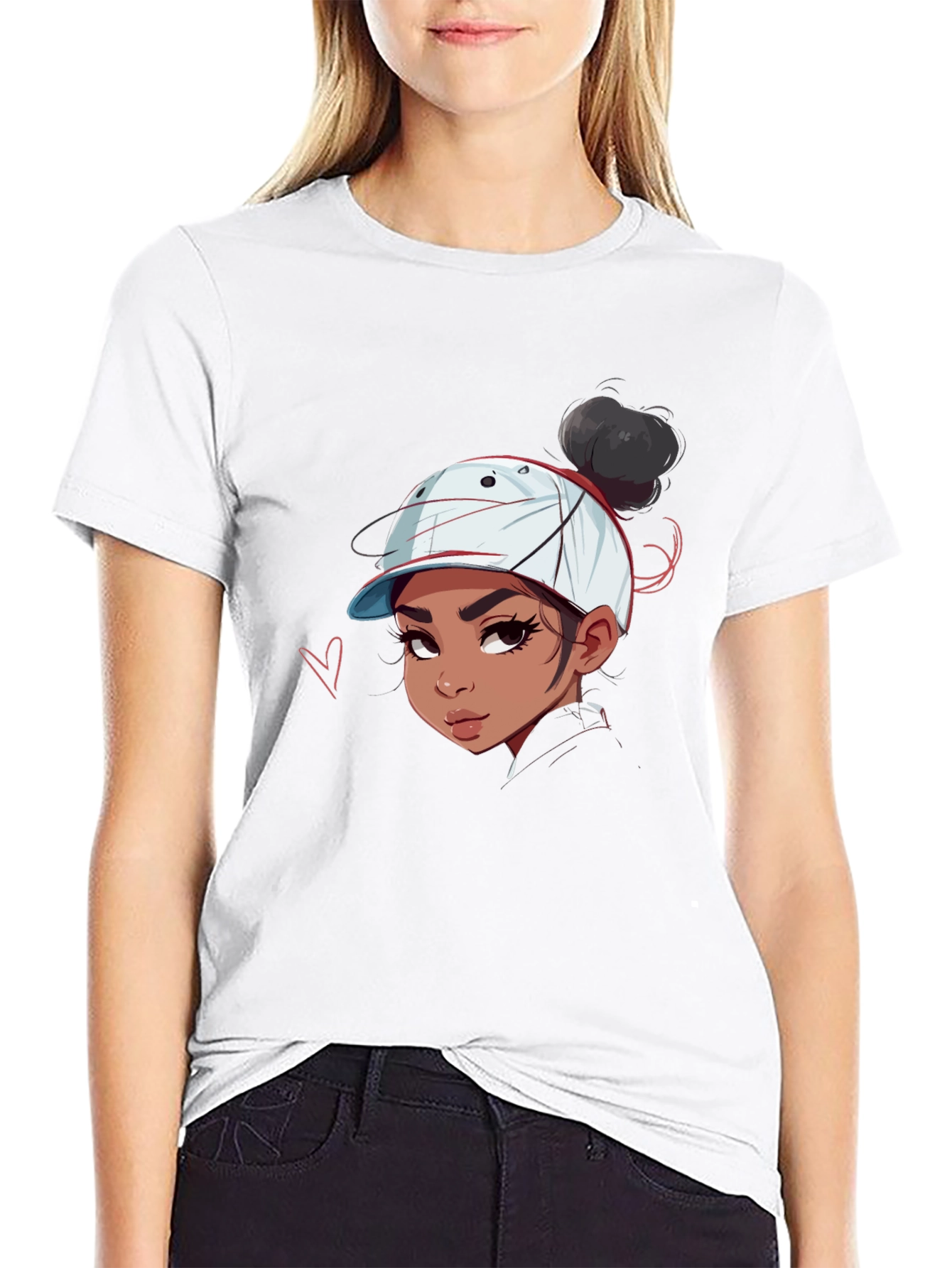 Cartoon Girl Graphic Print Black Tee