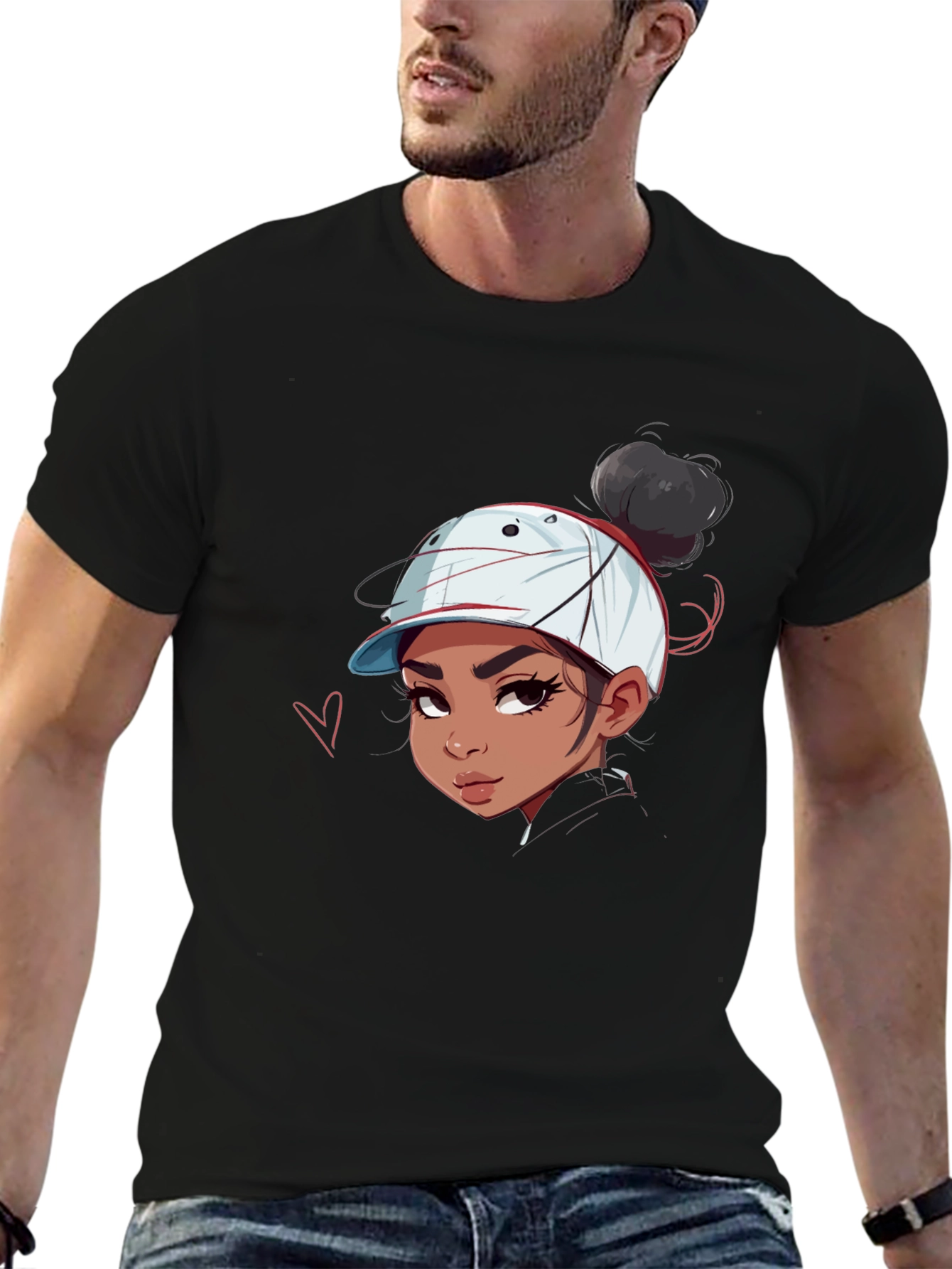 Cartoon Girl Graphic Print Black Tee