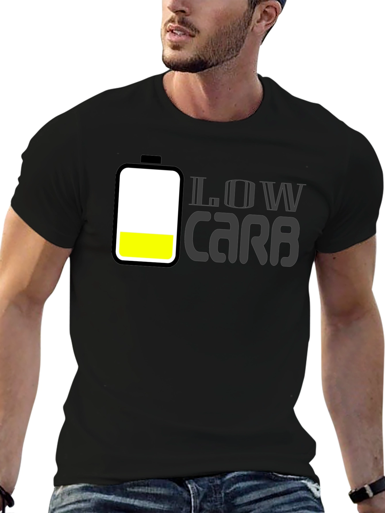 Low Carb Battery Graphic Mens Black T-Shirt