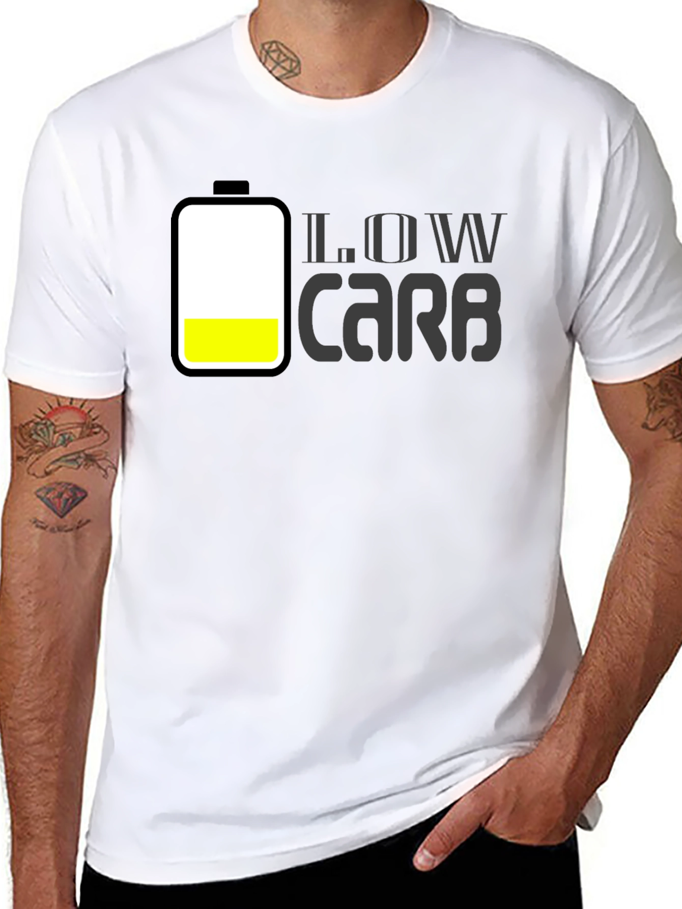 Low Carb Battery Graphic Mens Black T-Shirt