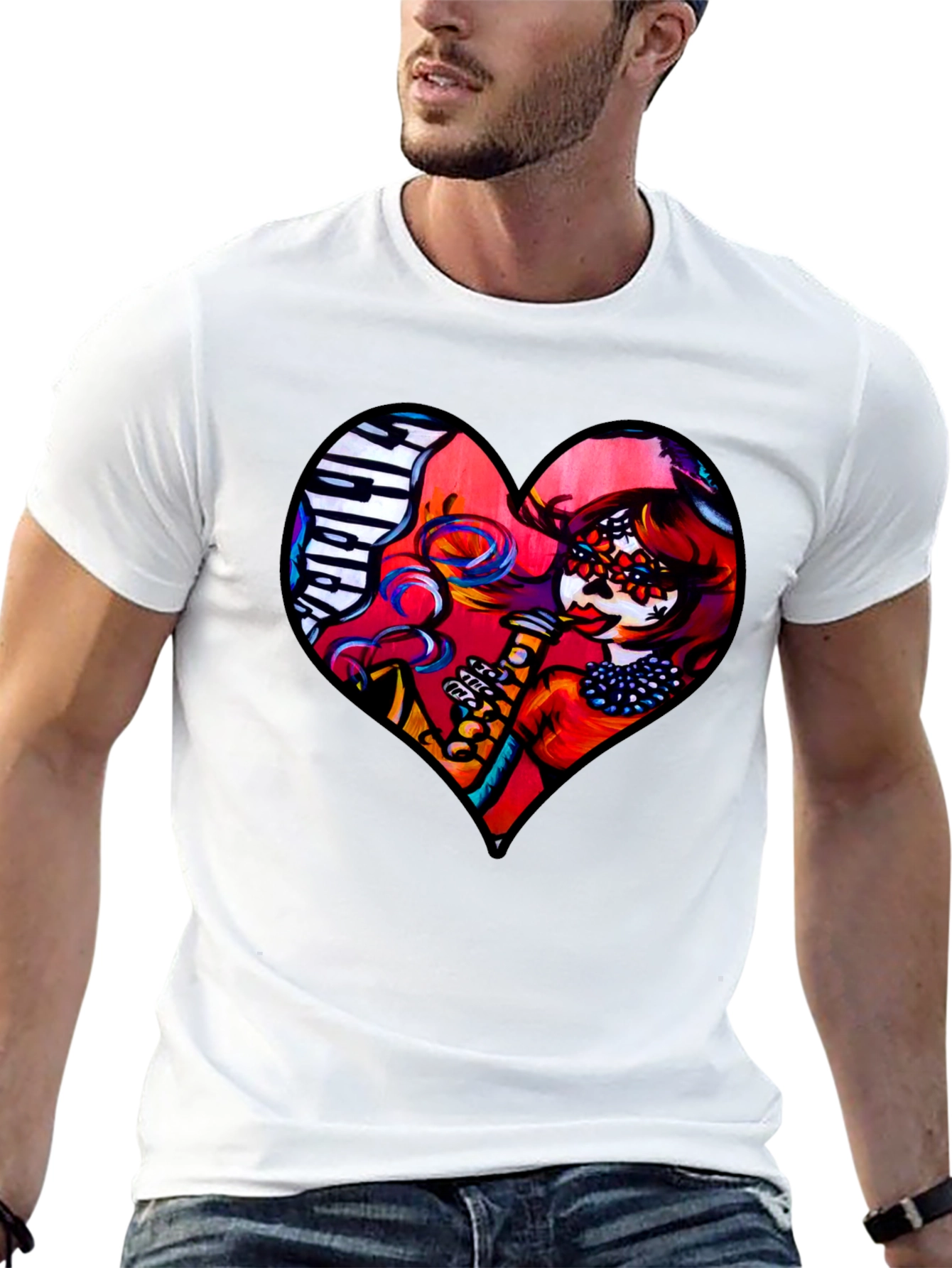 Heart Shaped Dia de Los Muertos T-Shirt