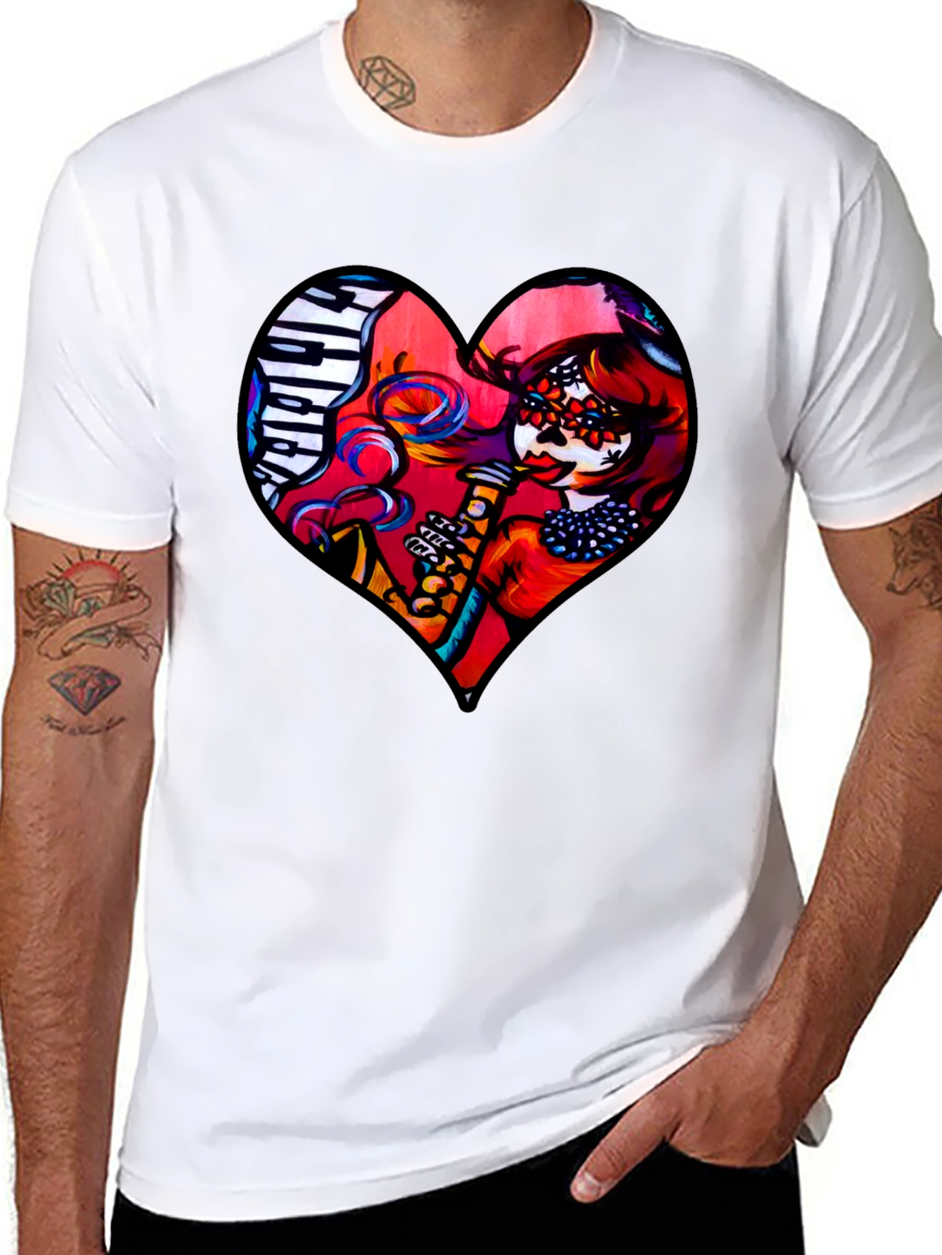 Heart Shaped Dia de Los Muertos T-Shirt