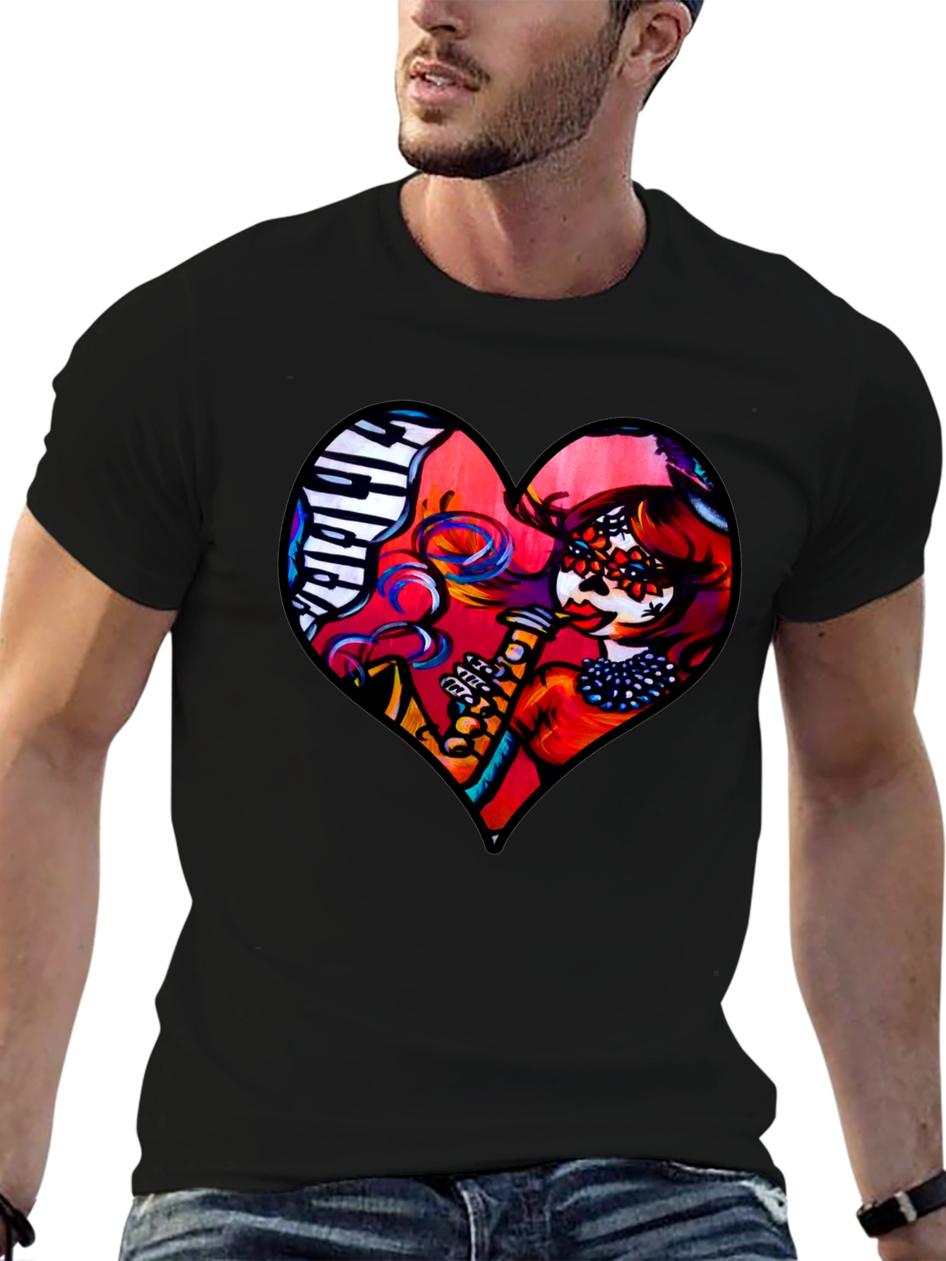 Heart Shaped Dia de Los Muertos T-Shirt