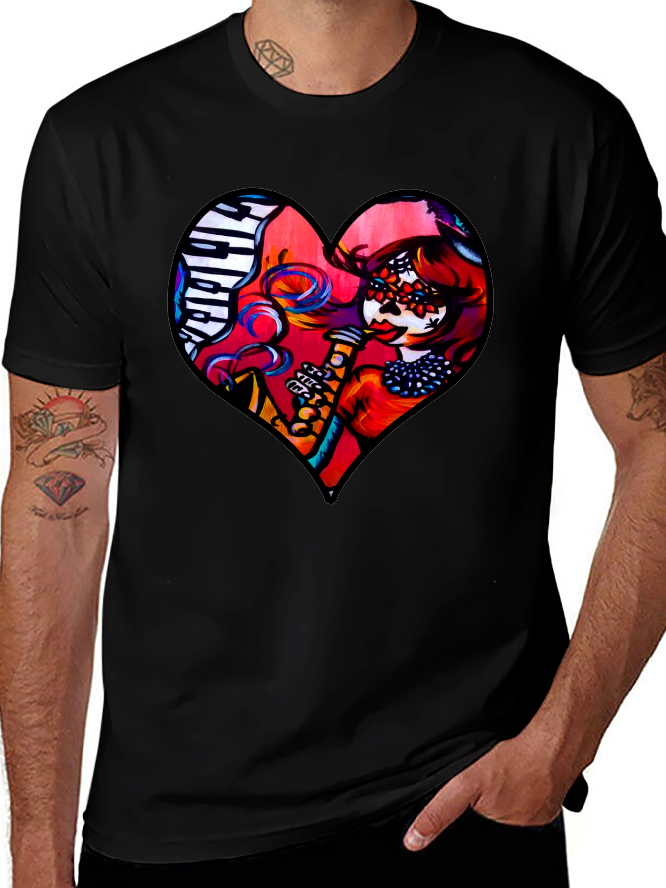Heart Shaped Dia de Los Muertos T-Shirt