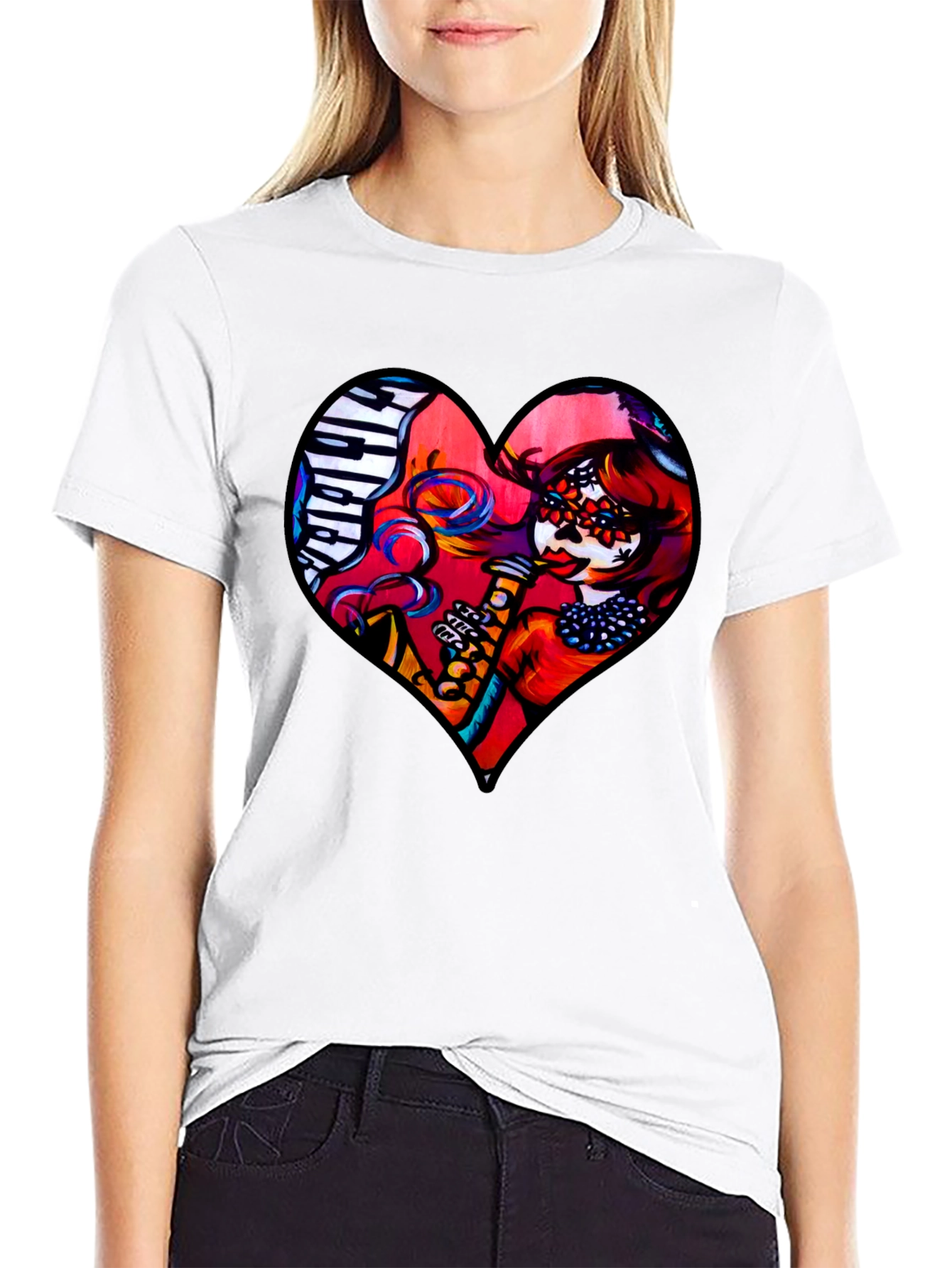 Heart Shaped Dia de Los Muertos T-Shirt
