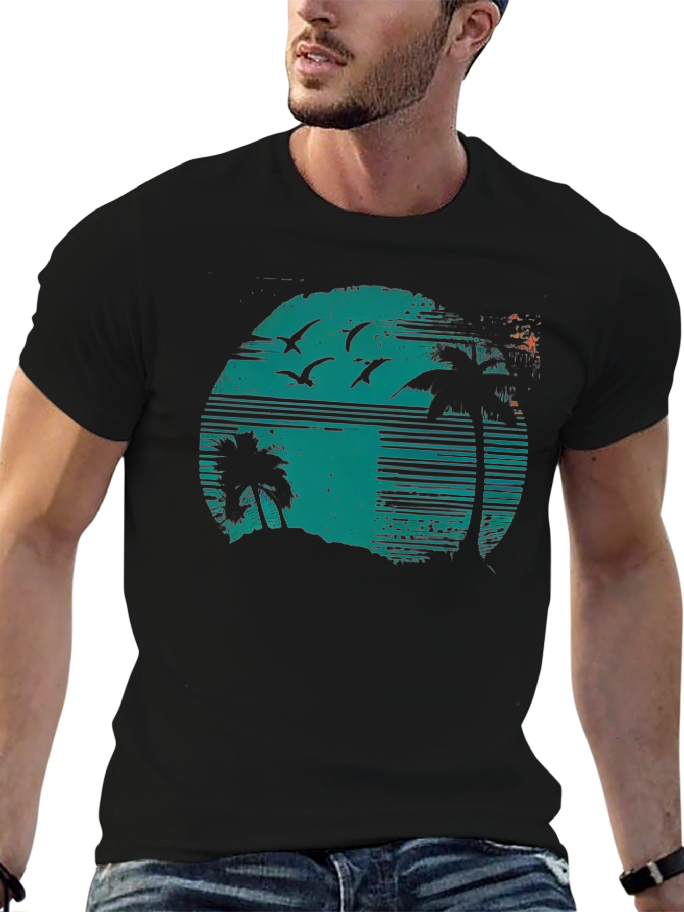 Retro Sunset Palm Tree Graphic Tee