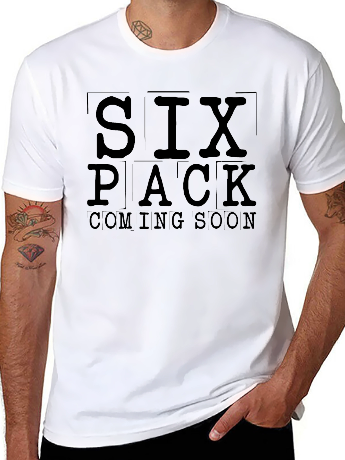 Six Pack Coming Soon Mens Black T-Shirt