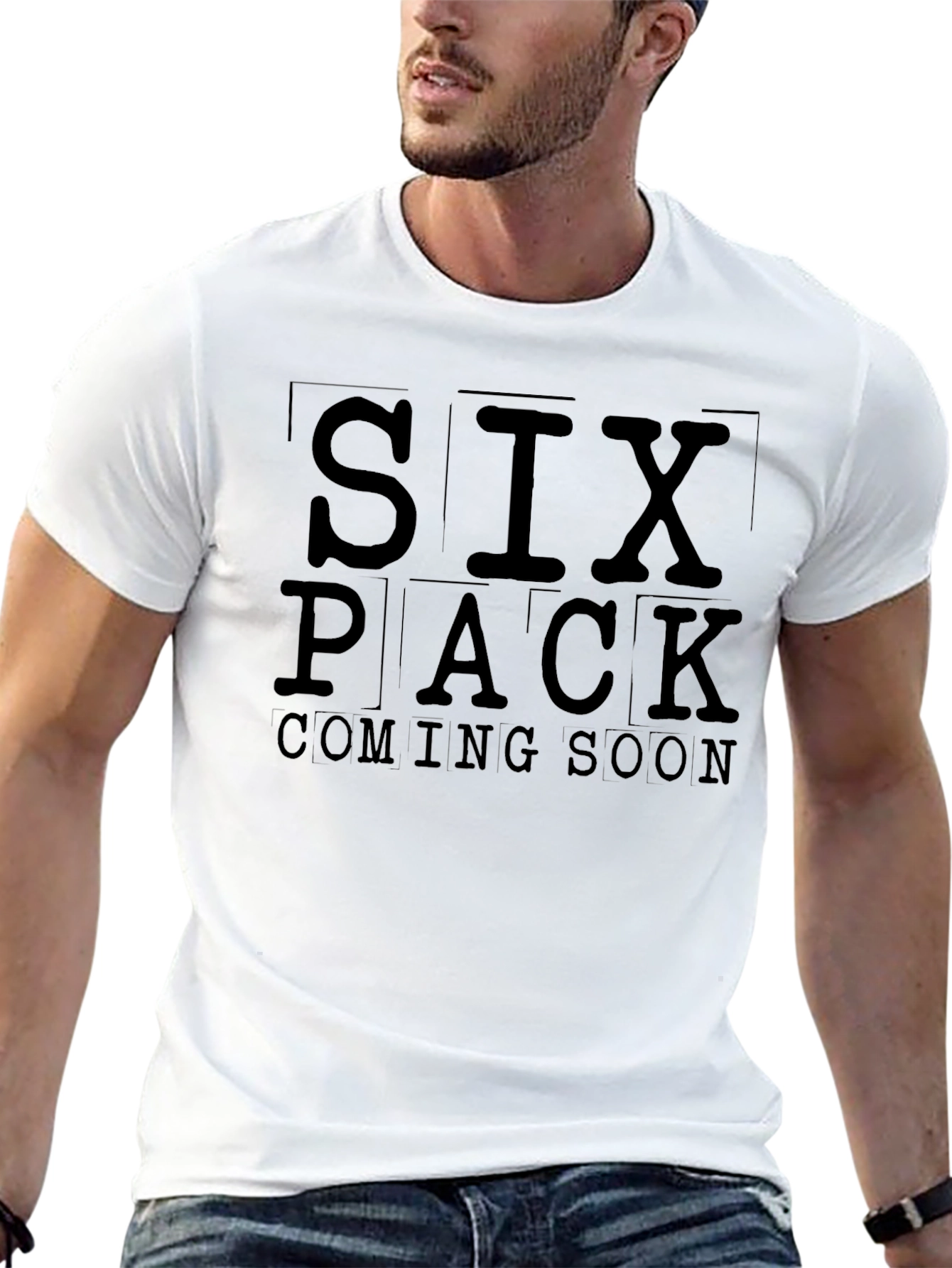 Six Pack Coming Soon Mens Black T-Shirt