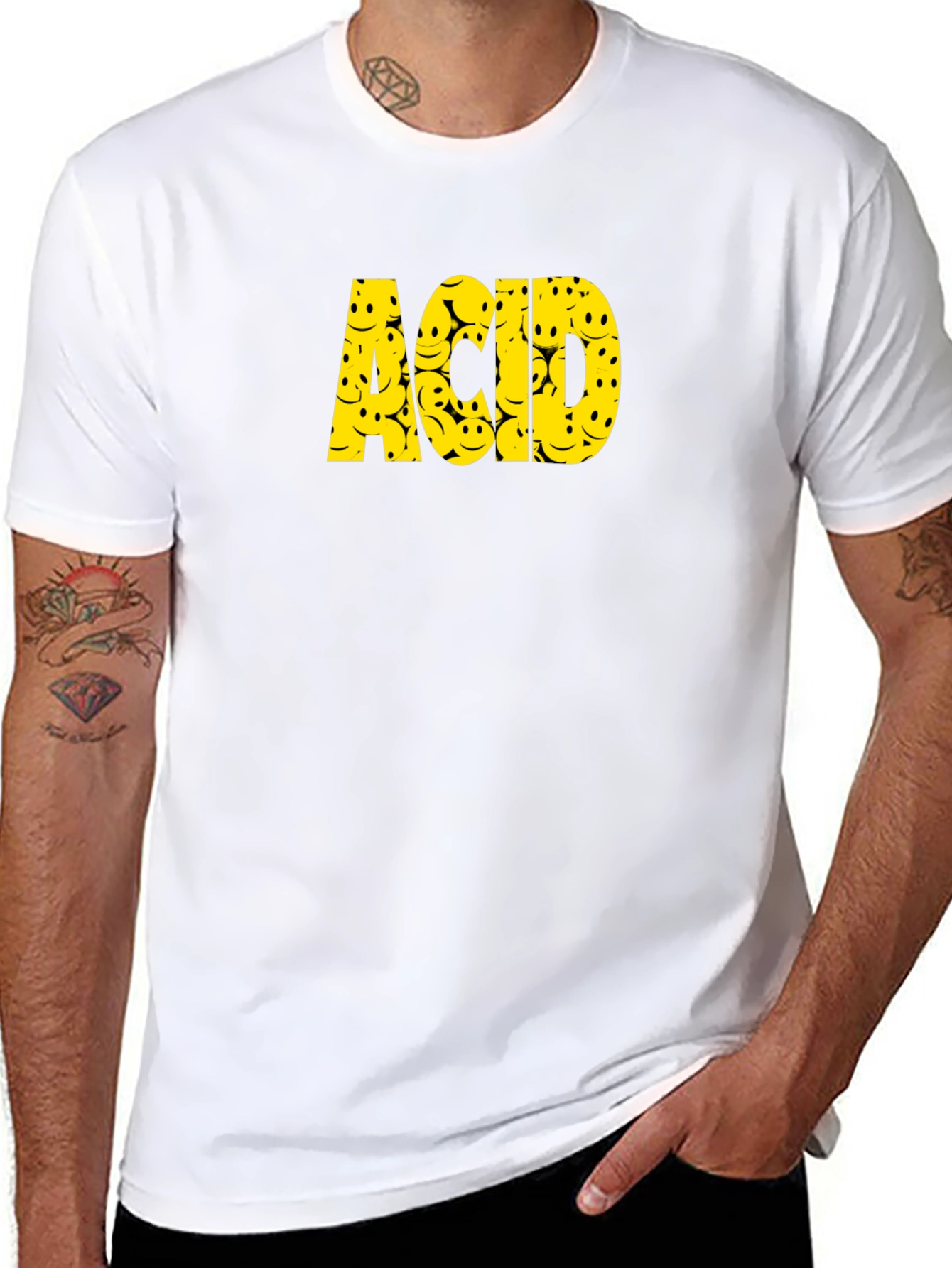 Acid Smiley Face Graphic Tee - Black Cotton T-Shirt