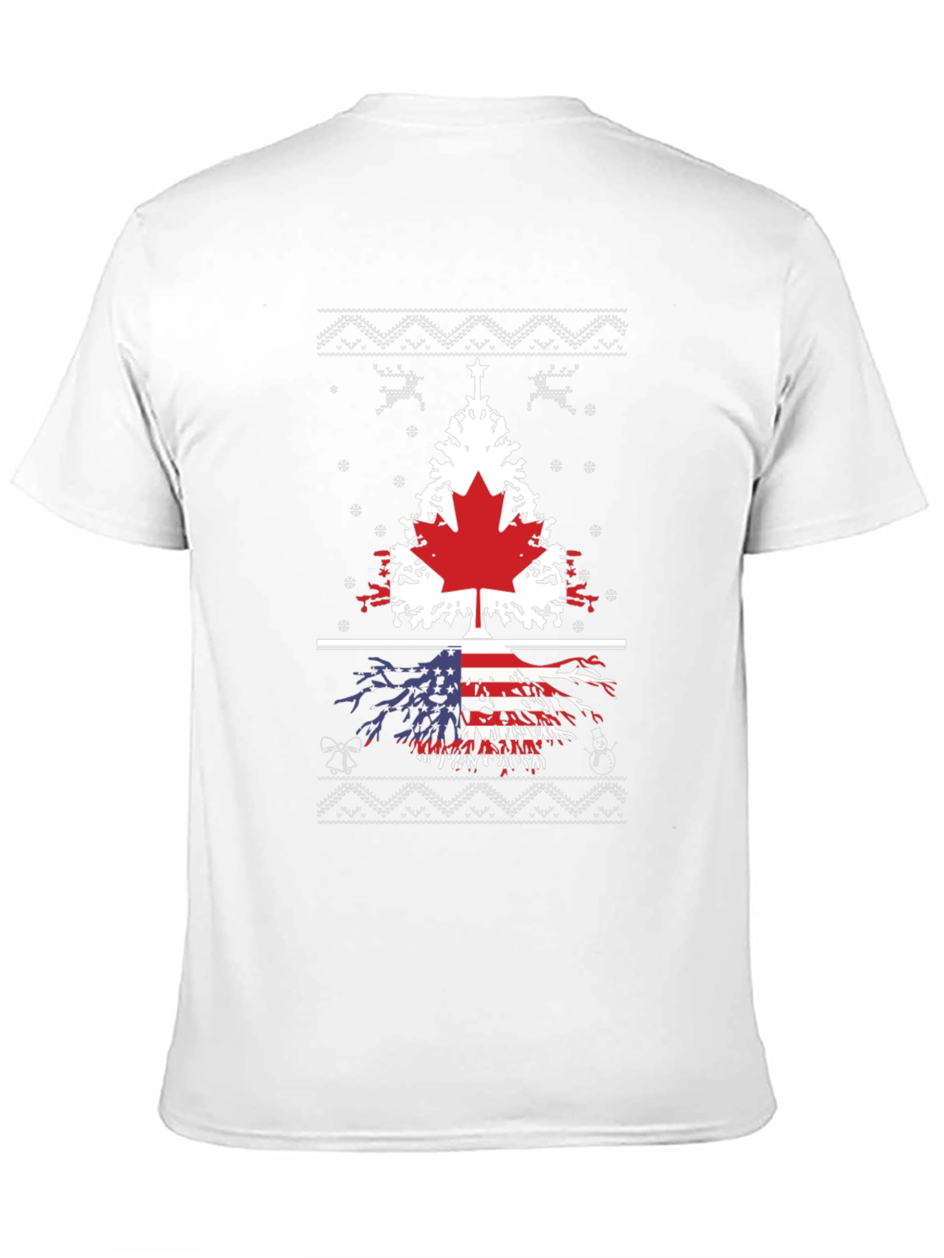 Canada USA Flag Tree Graphic Print Black T-Shirt