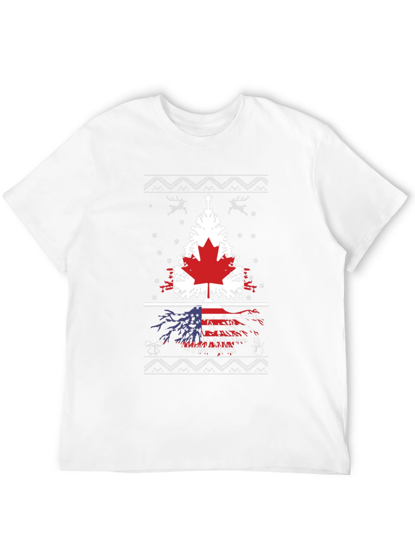 Canada USA Flag Tree Graphic Print Black T-Shirt