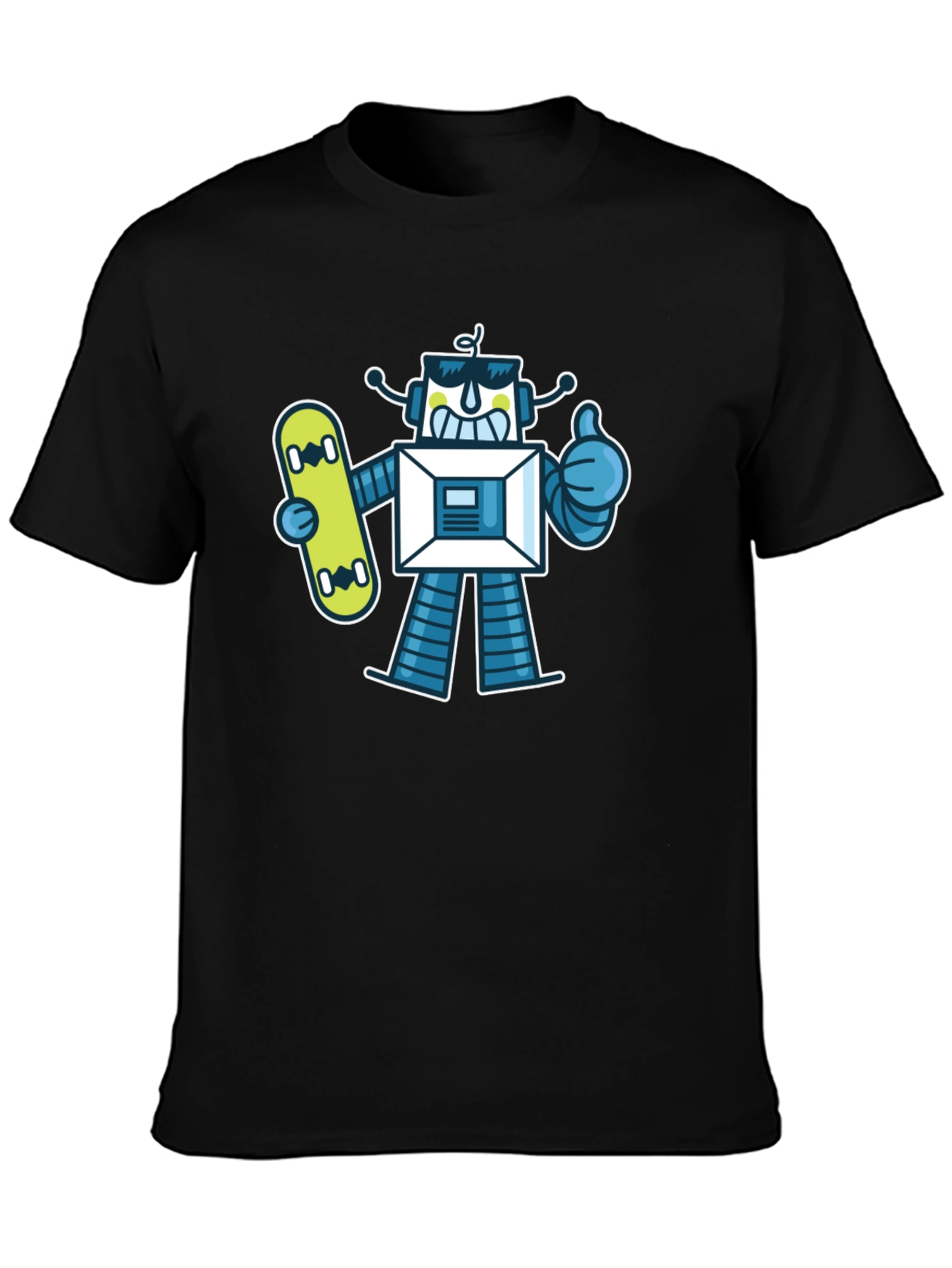 Cool Robot Skateboarder Graphic Tee - Black