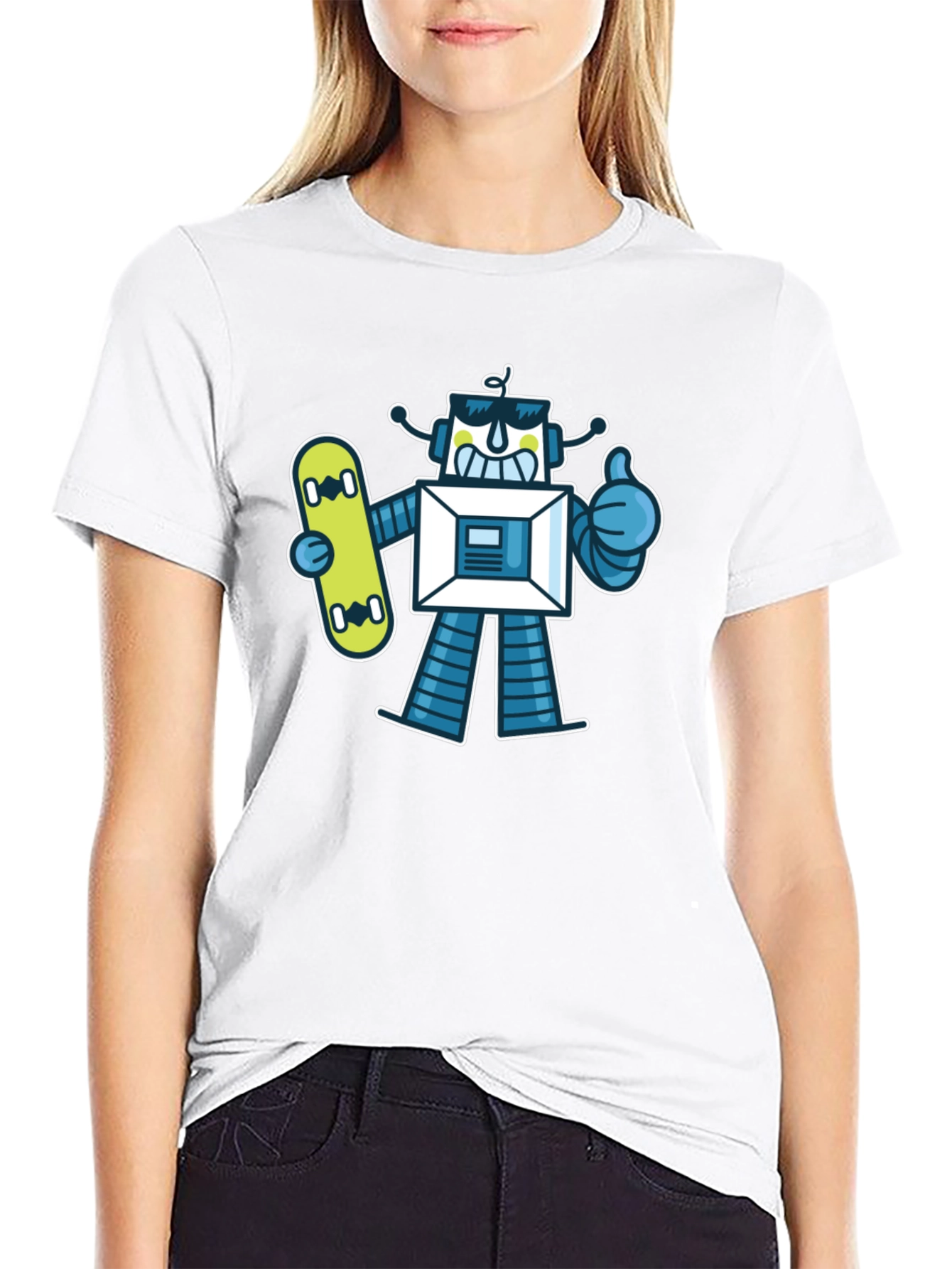 Cool Robot Skateboarder Graphic Tee - Black