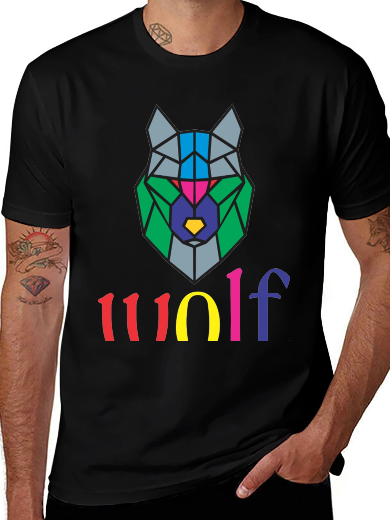Geometric Wolf Graphic Tee - Stylish Mens T-Shirt