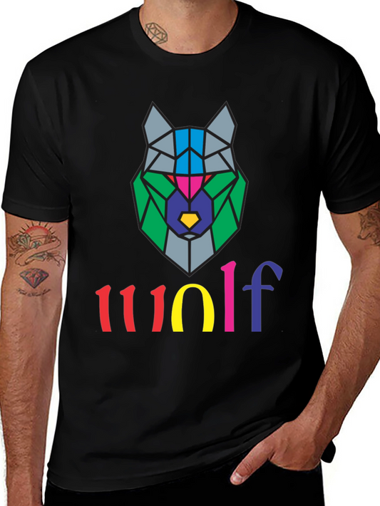 Geometric Wolf Graphic Tee - Stylish Mens T-Shirt