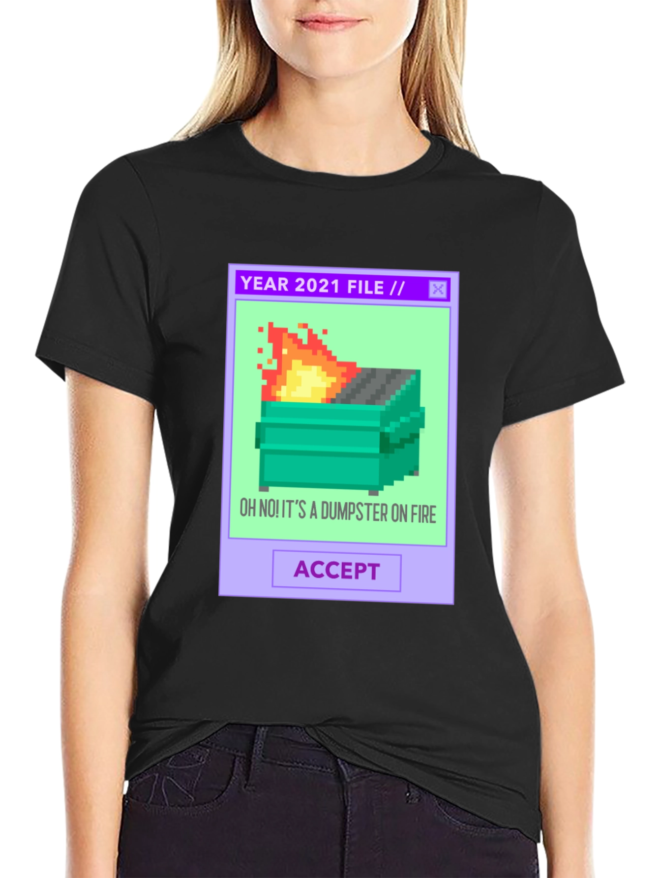 2021 Dumpster Fire Pixel Art T-Shirt