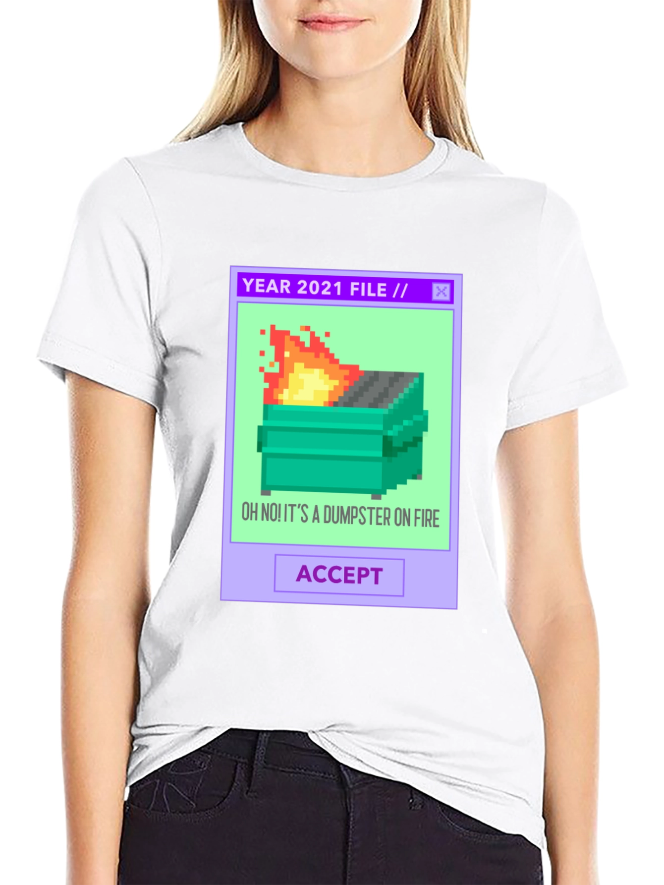 2021 Dumpster Fire Pixel Art T-Shirt