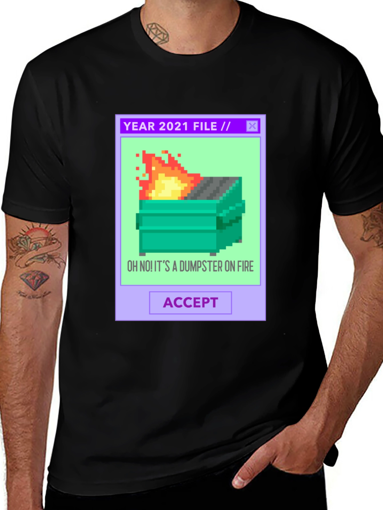 2021 Dumpster Fire Pixel Art T-Shirt