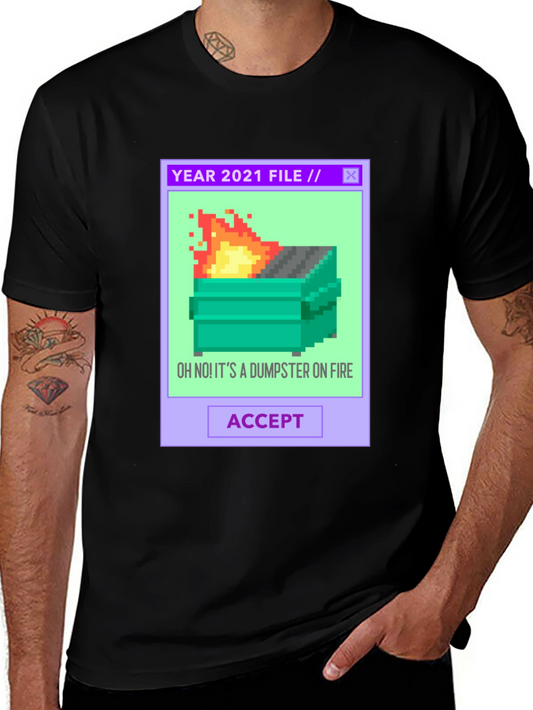 2021 Dumpster Fire Pixel Art T-Shirt