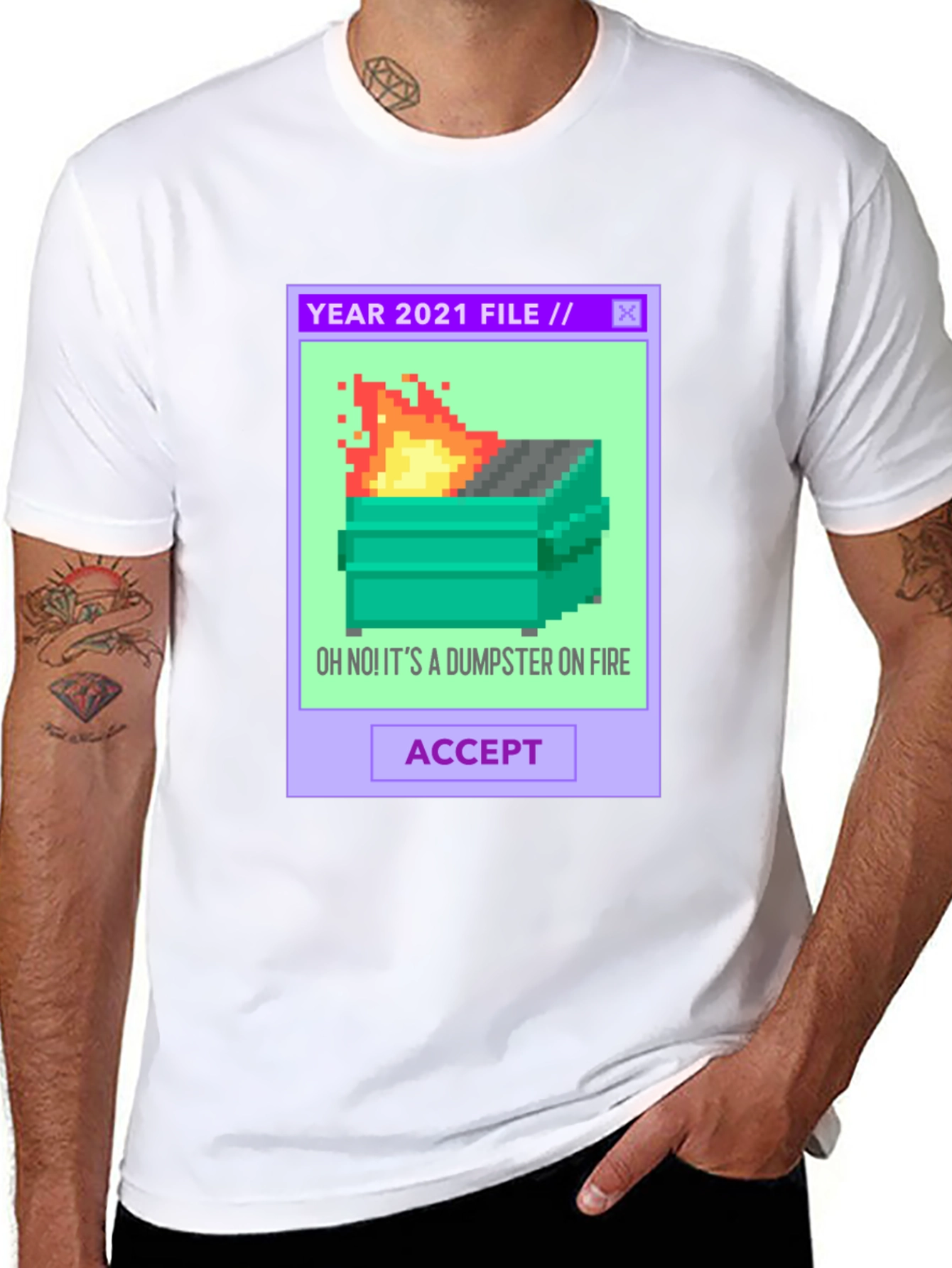 2021 Dumpster Fire Pixel Art T-Shirt