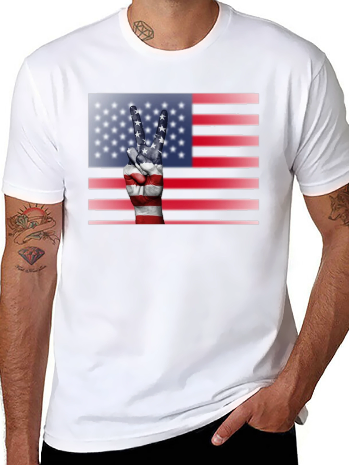 Patriotic Peace Sign USA Flag Graphic T-Shirt