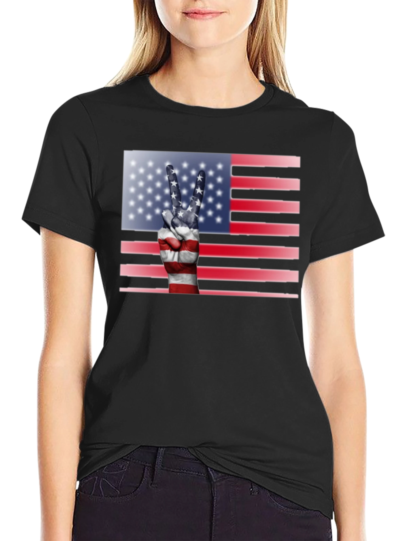 Patriotic Peace Sign USA Flag Graphic T-Shirt