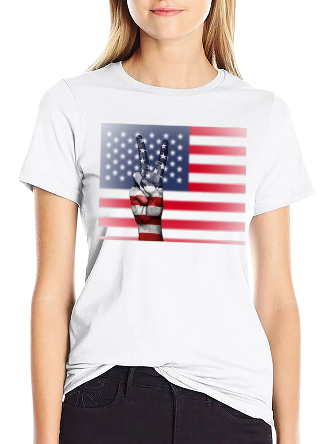 Patriotic Peace Sign USA Flag Graphic T-Shirt