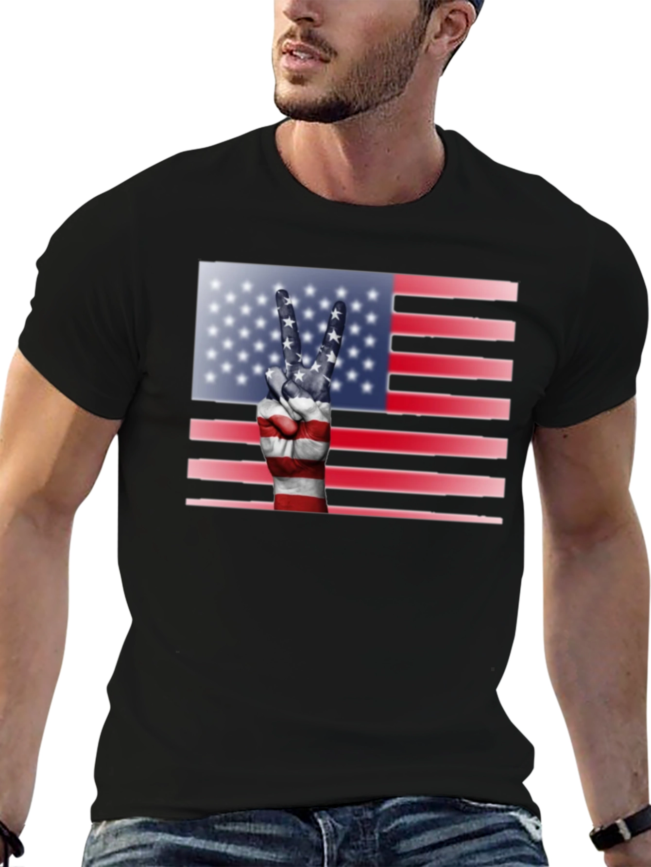 Patriotic Peace Sign USA Flag Graphic T-Shirt