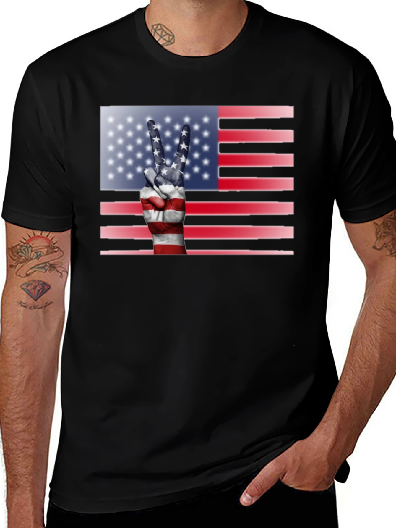 Patriotic Peace Sign USA Flag Graphic T-Shirt