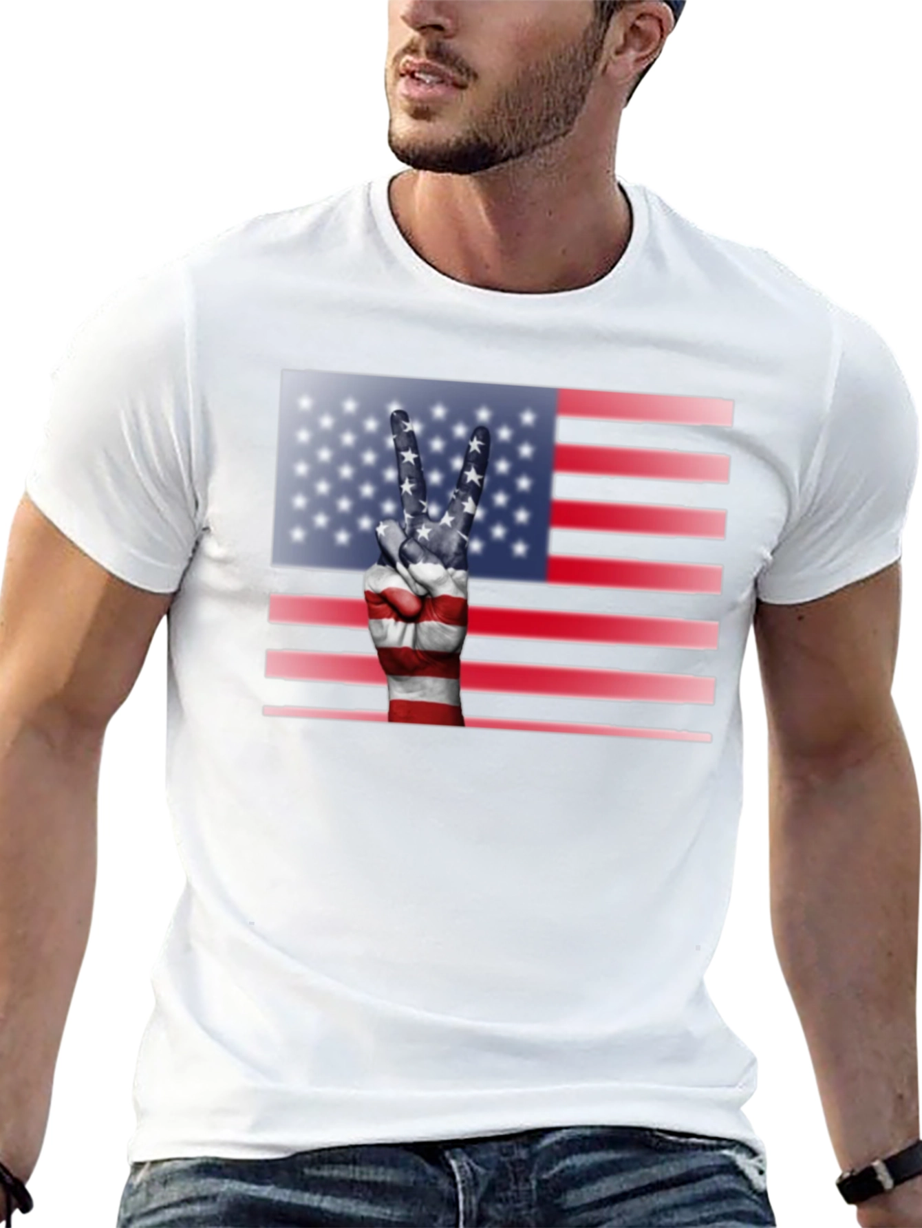 Patriotic Peace Sign USA Flag Graphic T-Shirt