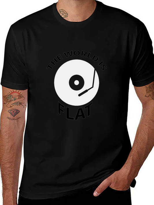 Flat Earth Vinyl Record Graphic Tee - Black Cotton T-Shirt