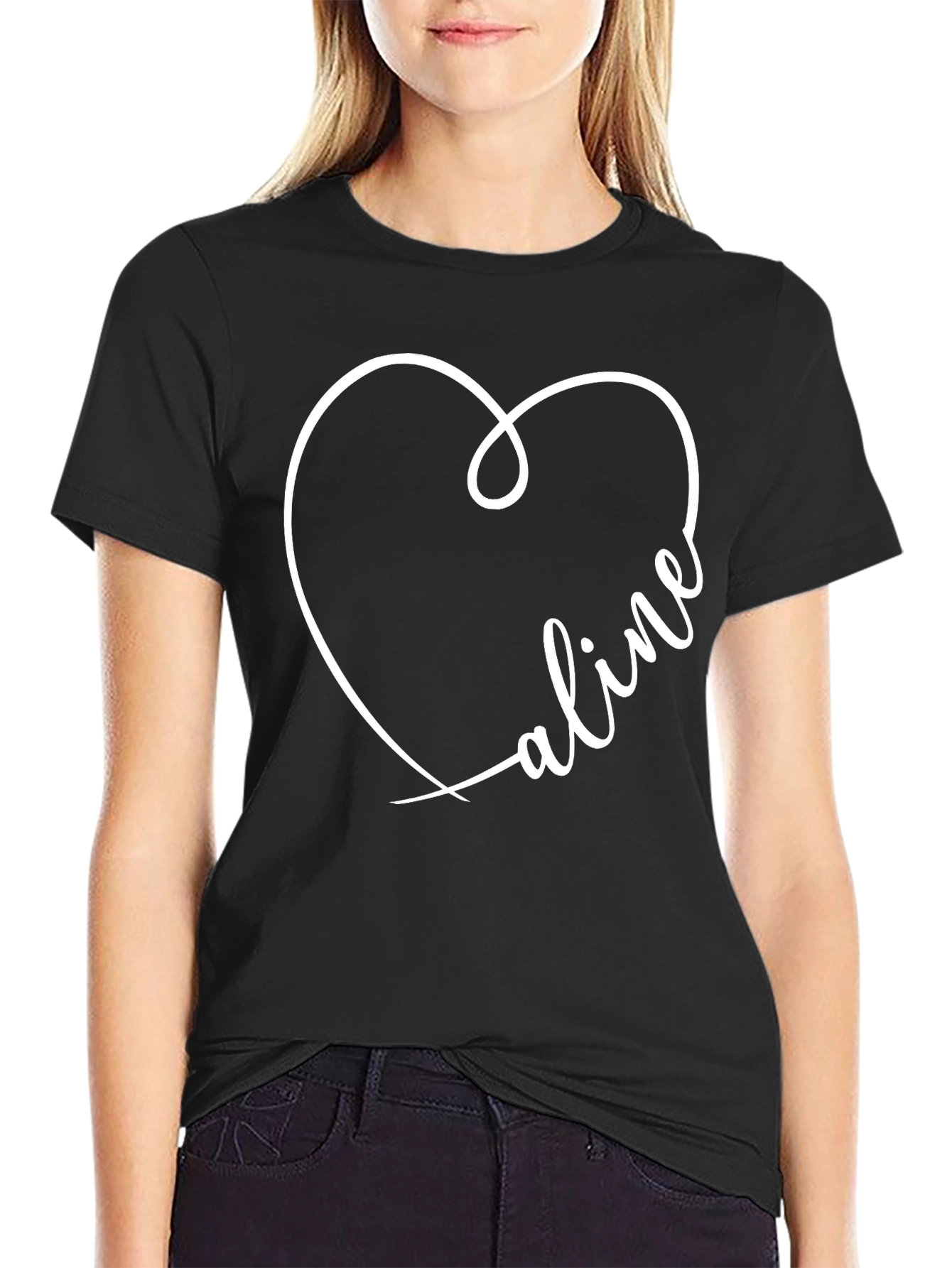 Heart Name Personalized Black T-Shirt