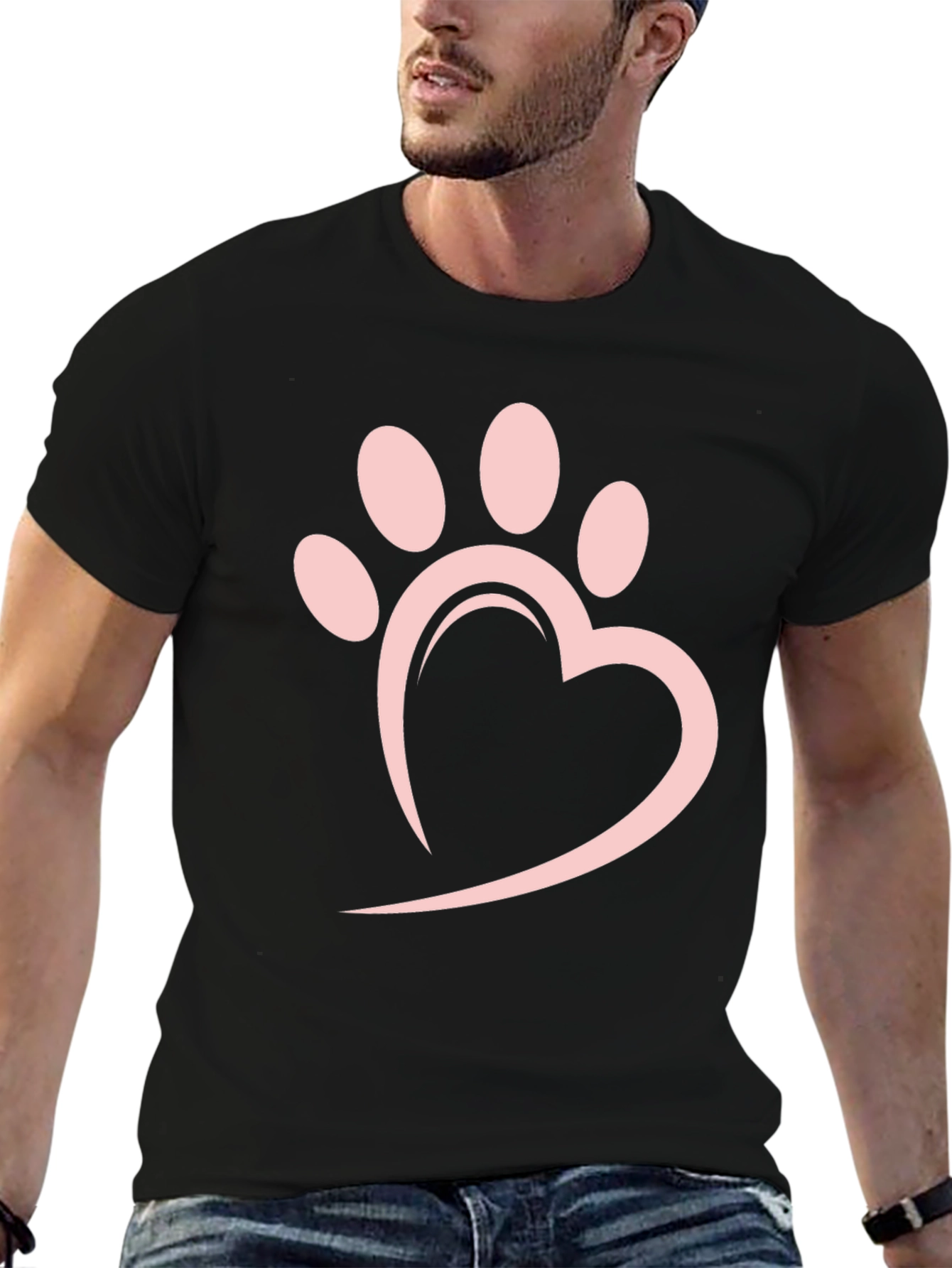 Heart Paw Print Black T-Shirt