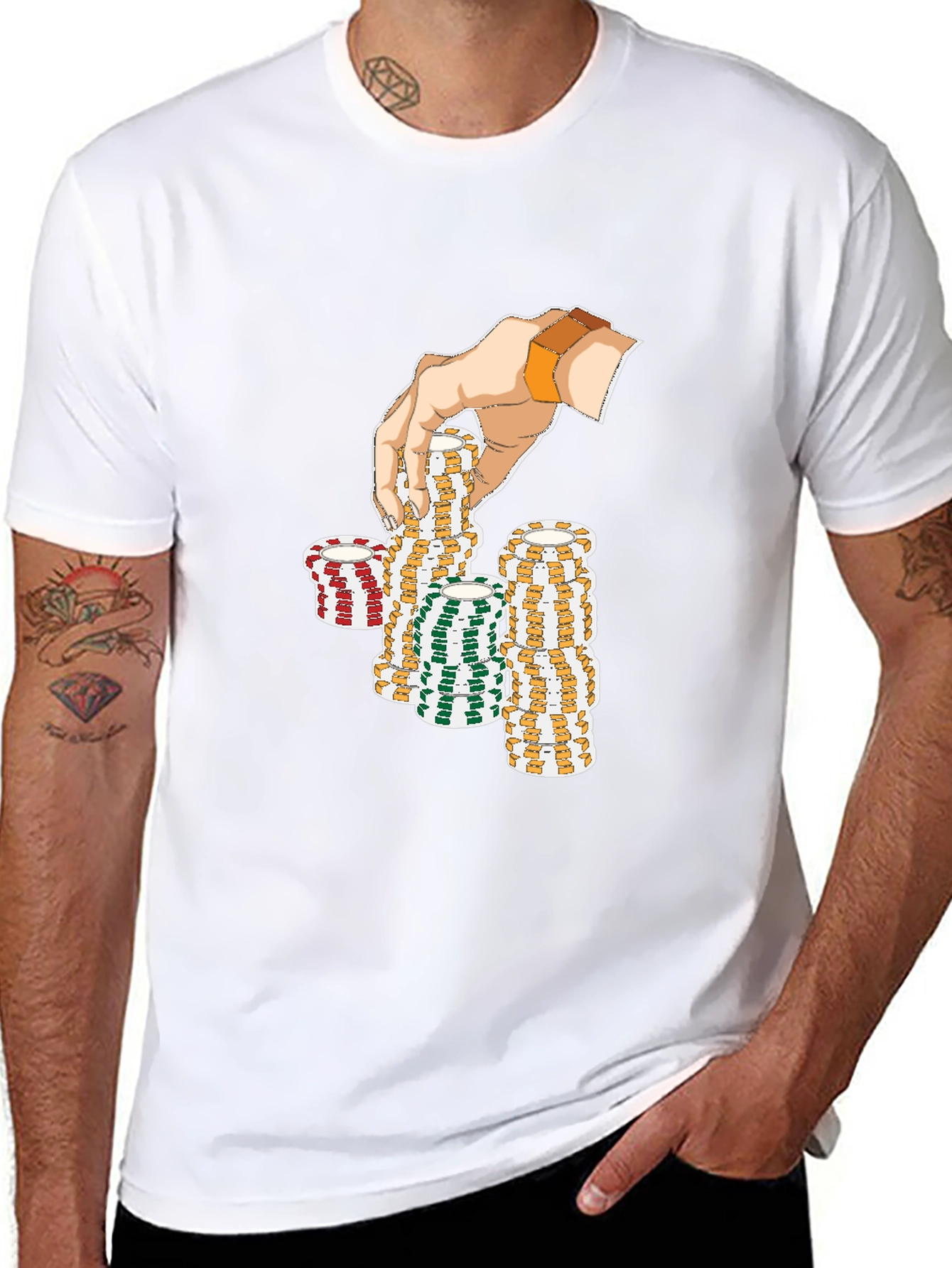 Gamblers Hand Graphic Tee - Lucky Poker Chips Design