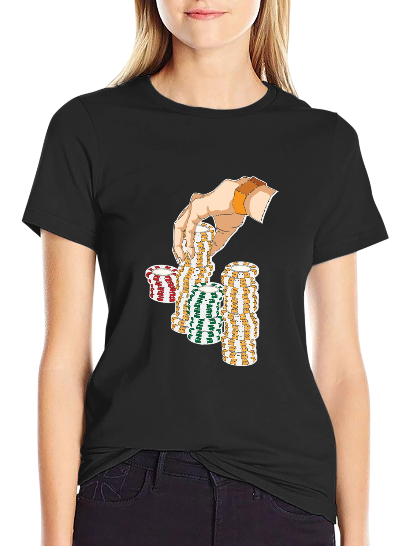 Gamblers Hand Graphic Tee - Lucky Poker Chips Design